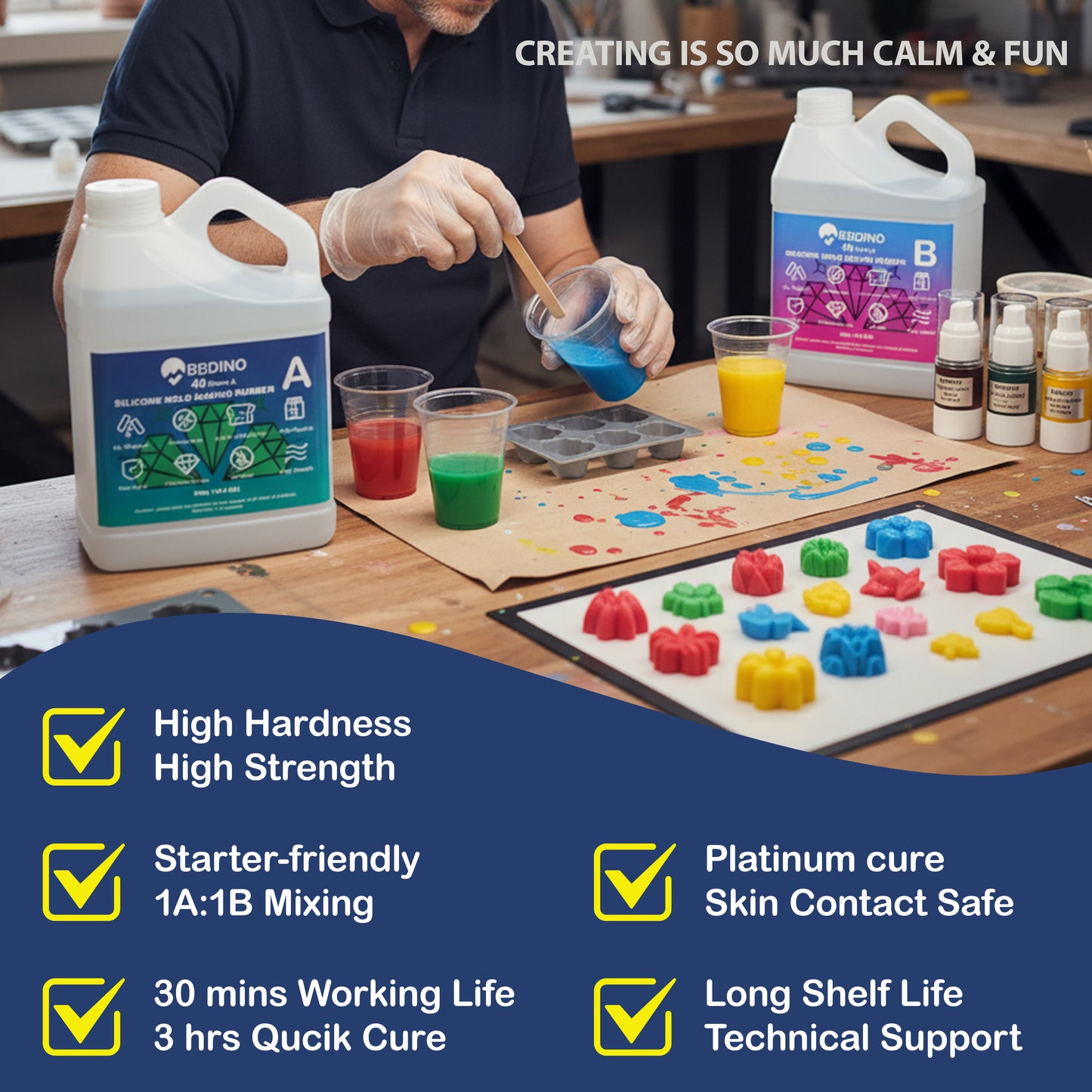 BBDINO 40A Clear Silicone Mold Making Trial Kit | GP Platinum-Cure | High Hardness