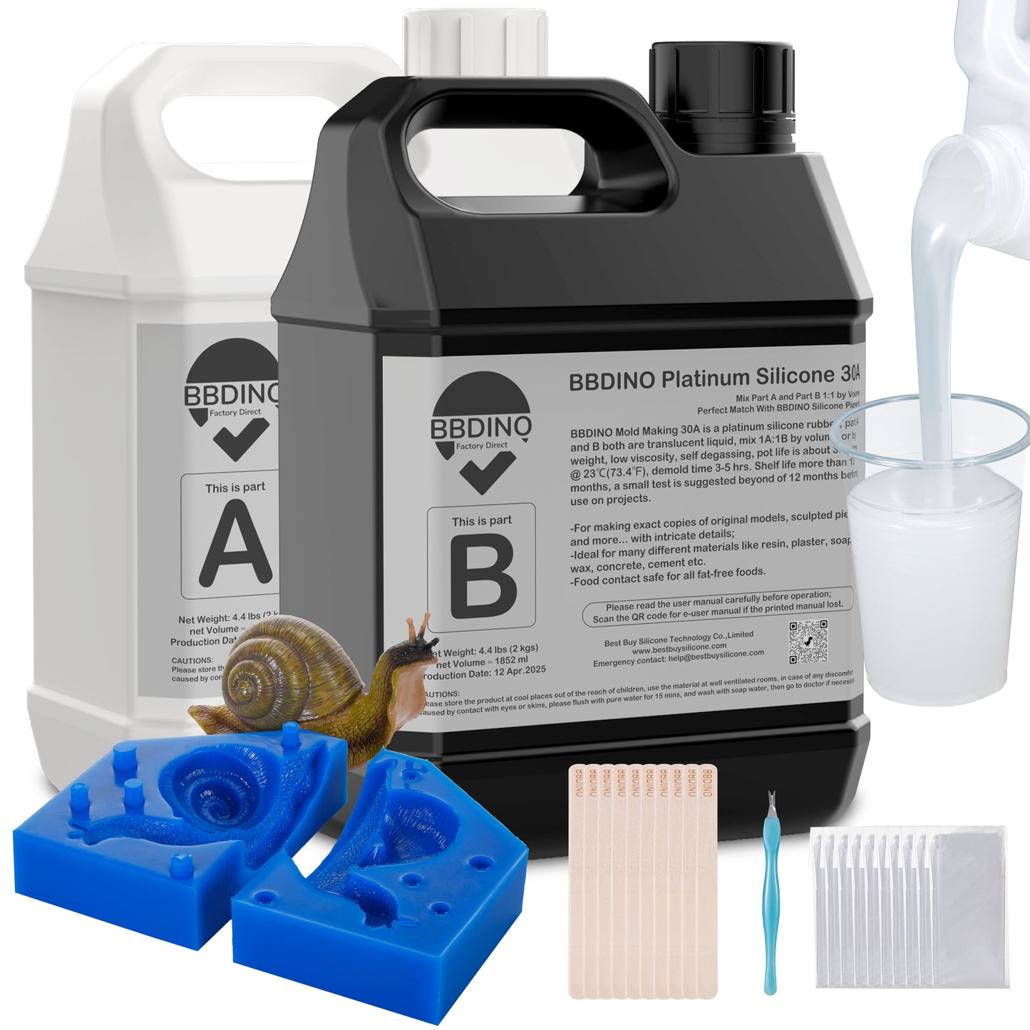 BBDINO Silicone Mold Making Kit 30A Clear 1 Gallon Kit