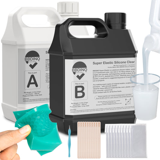 BBDINO Super Elastic Liquid Silicone for Molds Making 3h Fast Cure 1 Gallon Kit (140.8oz) Clear Color